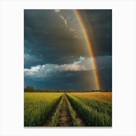 Rainbow Over Green Field Canvas Print