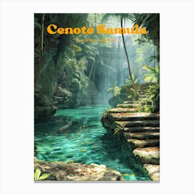 Cenote Samula Mexico Digital Travel Illustration Canvas Print