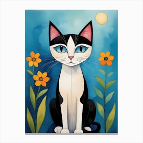 Cute Floral Cat Painting (17) Canvas Print