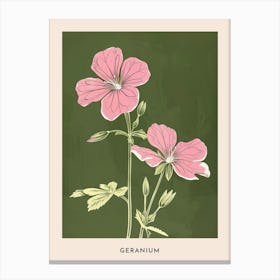 Pink & Green Geranium Flower Poster Canvas Print