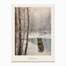 Vintage Winter Animal Painting Poster Red Wolf 5 Canvas Print