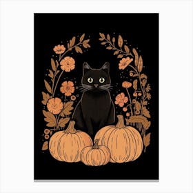 Cat With Pumpkins 5 Canvas Print