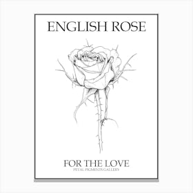 English Rose Black And White Line Drawing 32 Poster Canvas Print