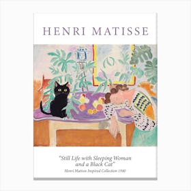 Henri Matisse Style Sleeping Woman With Cat Museum Poster Canvas Print