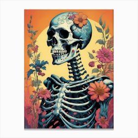 Floral Skeleton In The Style Of Pop Art (32) Canvas Print