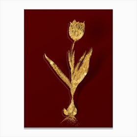 Vintage Tulip Botanical in Gold on Red n.0240 Canvas Print