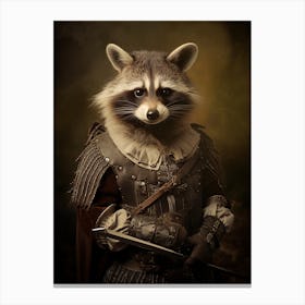 Vintage Portrait Of A Cozumel Raccoon Dressed As A Knight 2 Canvas Print