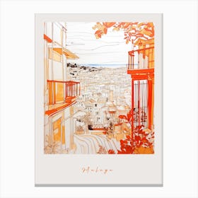 Malaga Spain Orange Drawing Poster Canvas Print