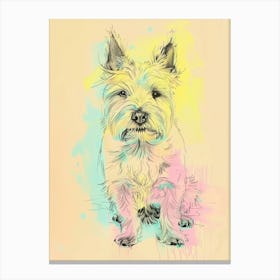 Pastel Skye Terrier Dog Line Illustration 3 Canvas Print