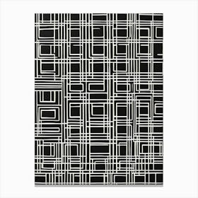 Retro Inspired Linocut Abstract Shapes Black And White Colors art, 224 Canvas Print