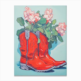 A Painting Of Cowboy Boots With Pink Flowers, Fauvist Style, Still Life 15 Canvas Print