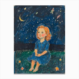 Little Girl In Blue Dress Canvas Print