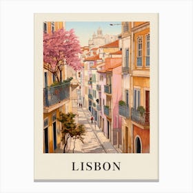 Lisbon Portugal 2 Vintage Pink Travel Illustration Poster Canvas Print