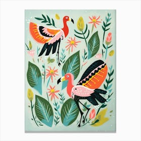 Folk Style Bird Painting Flamingo 1 Canvas Print