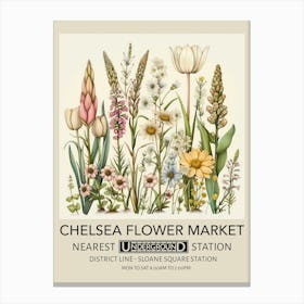 Chelsea Flower Market 3 Vintage Underground Travel Poster Canvas Print