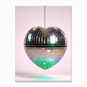 Heart Shaped 3d Disco Ball With A Golden Sheen Suspended Amid A Swirl Of Pink Orange Purple Gree 1 Canvas Print