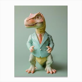 Pastel Toy Dinosaur In A Suit & Tie 2 Canvas Print