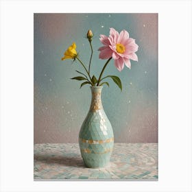 Mosaic Vase With Flowers Canvas Print