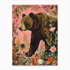 Floral Animal Painting Grizzly Bear 4 Canvas Print
