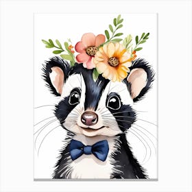 Baby Skunk Flower Crown Bowties Woodland Animal Nursery Decor (7) Canvas Print