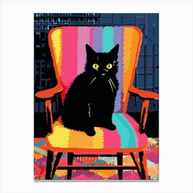 Cat On Crochet Neon Chair 1 Canvas Print