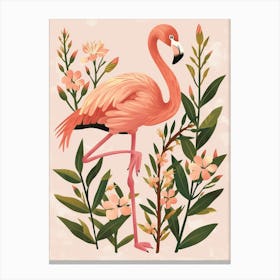 Lesser Flamingo And Oleander Minimalist Illustration 4 Canvas Print