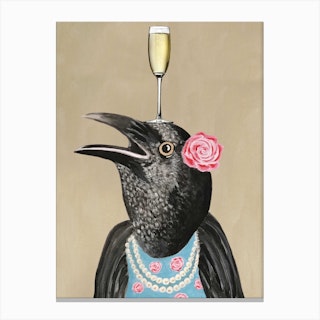 Craw With Champagne Glass Brown & Black Canvas Print