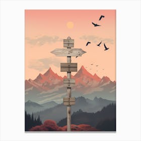 Wooden Signpost With Birds Canvas Print