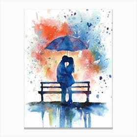 Happy Couple Lover Kissing Under The Umbrella, Wedding Card Or Engagement Canvas Print