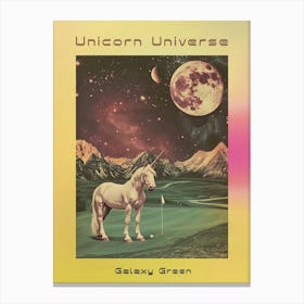 Unicorn On A Golf Green Retro Collage Poster Canvas Print