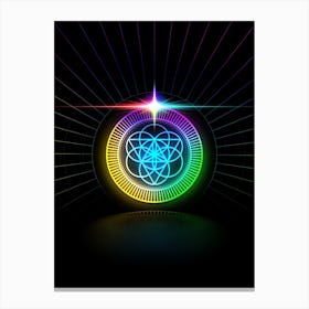 Neon Geometric Glyph in Candy Blue and Pink with Rainbow Sparkle on Black n.0104 Canvas Print