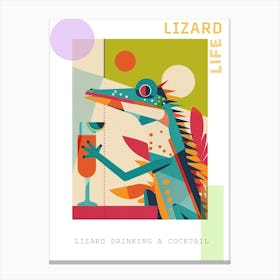 Lizard Drinking A Cocktail Modern Abstract Illustration 1 Poster Canvas Print