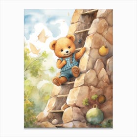 Rock Climbing Teddy Bear Painting Watercolour 3 Canvas Print