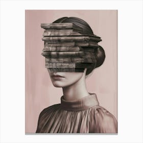 Woman With Her Head Covered With Books Canvas Print