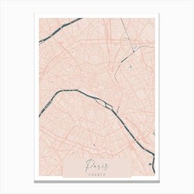 Paris France Pink and Blue Cute Script Street Map 1 Canvas Print