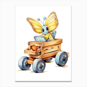 Baby Butterfly On Toy Car, Watercolour Nursery 3 Canvas Print