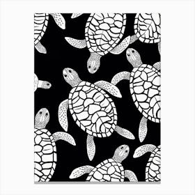 Sea Turtle Pattern Black And White Canvas Print