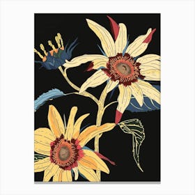Neon Flowers On Black Sunflower 2 Canvas Print