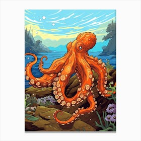 Giant Pacific Octopus Illustration 14 Canvas Print