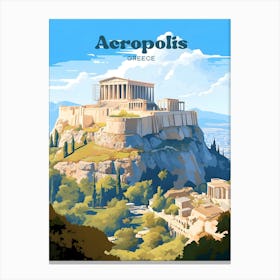 Acropolis Greece Temple Modern Travel Illustration Canvas Print