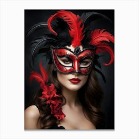 A Woman In A Carnival Mask, Red And Black (21) Canvas Print
