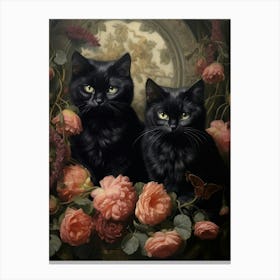 Two Medieval Black Cats Rococo Style 1 Canvas Print
