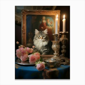 Royal Cat At A Banquet Rococo Inspired Painting Canvas Print