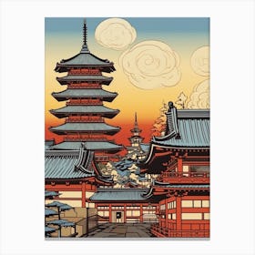 Asakusa Shrine, Japan Vintage Travel Art 1 Canvas Print