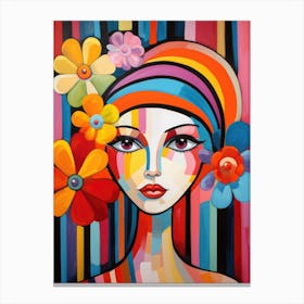 Colorful Woman With Flowers Canvas Print