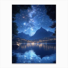 Night Sky Over Lake 17 Canvas Print