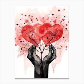 Hearts Love in hands red Canvas Print