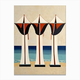 Three Umbrellas On The Beach Canvas Print