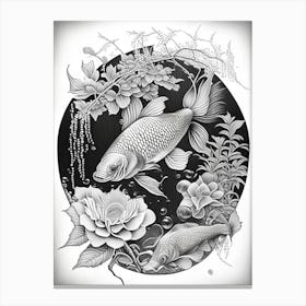 Showa Koi Fish Haeckel Style Illustastration Stampe su tela