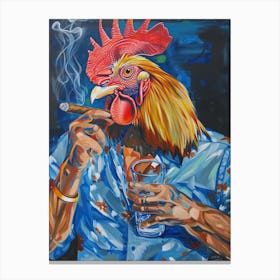 Animal Party: Crumpled Cute Critters with Cocktails and Cigars Rooster Smoking Canvas Print
